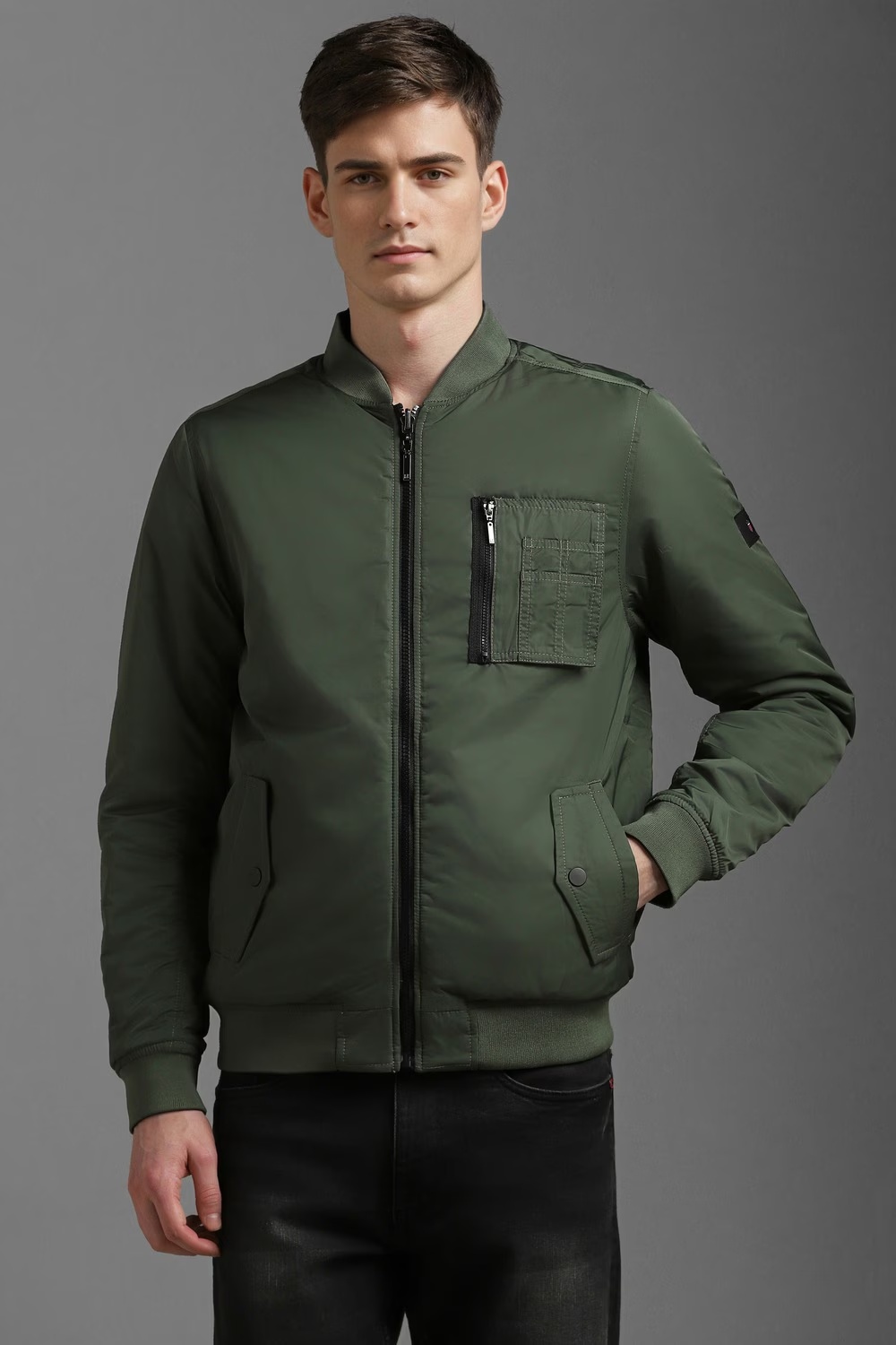 Men Casual Black Solid Jackets-Black