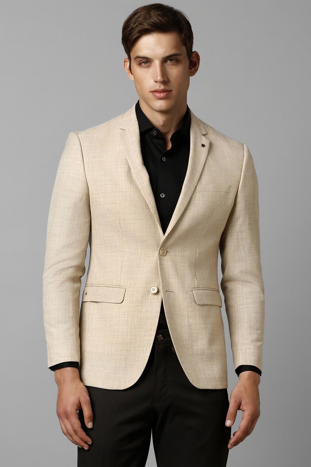 Men Beige Slim Fit Textured Formal Blazer-Beige