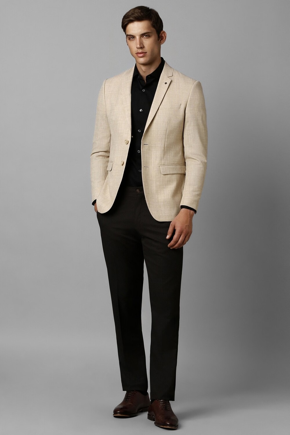Men Beige Slim Fit Textured Formal Blazer-Beige