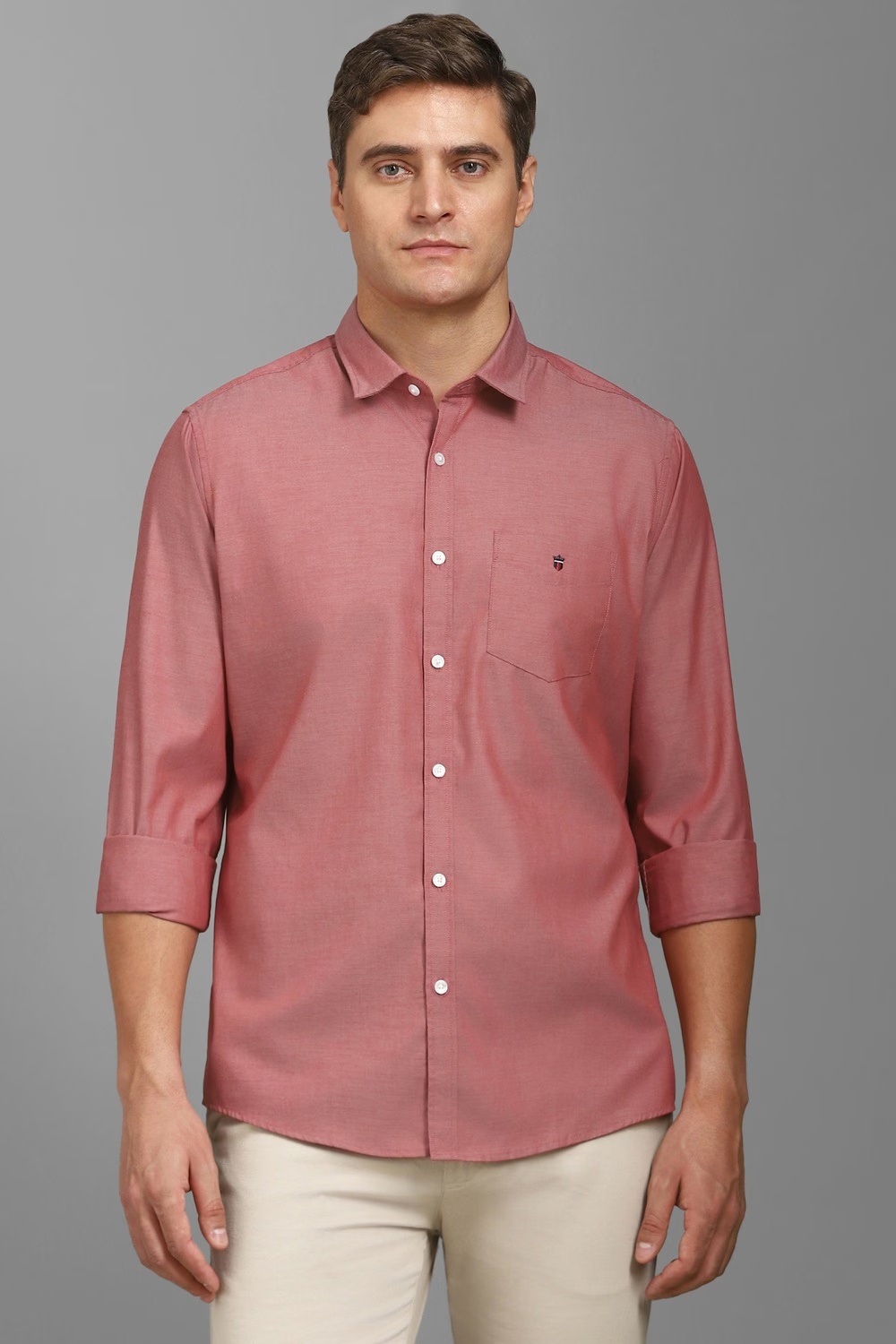 Men Maroon Slim Fit Textured Full Sleeves Casual Shirt-Maroon