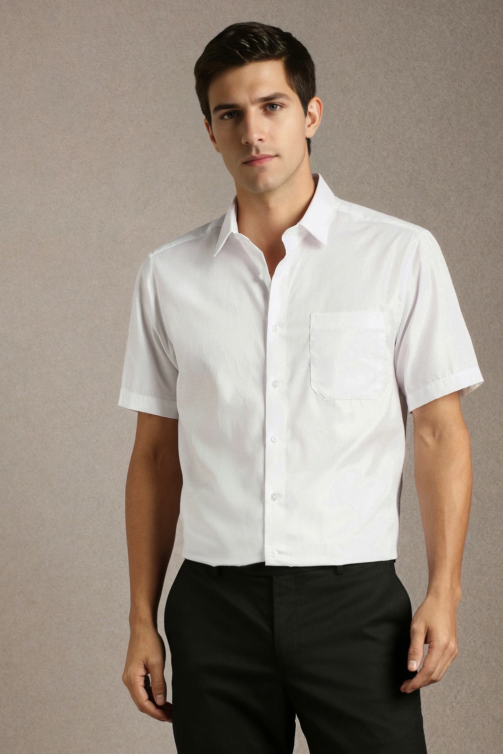 Men White Textured Half Sleeves Formal Shirt-White
