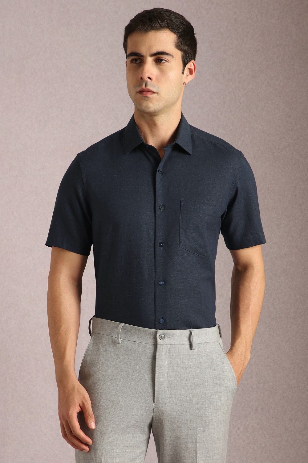Men Navy Textured Half Sleeves Formal Shirt-Navy 1 74879-men-navy-textured-half-sleeves-formal-shirt-navy-1.jpg