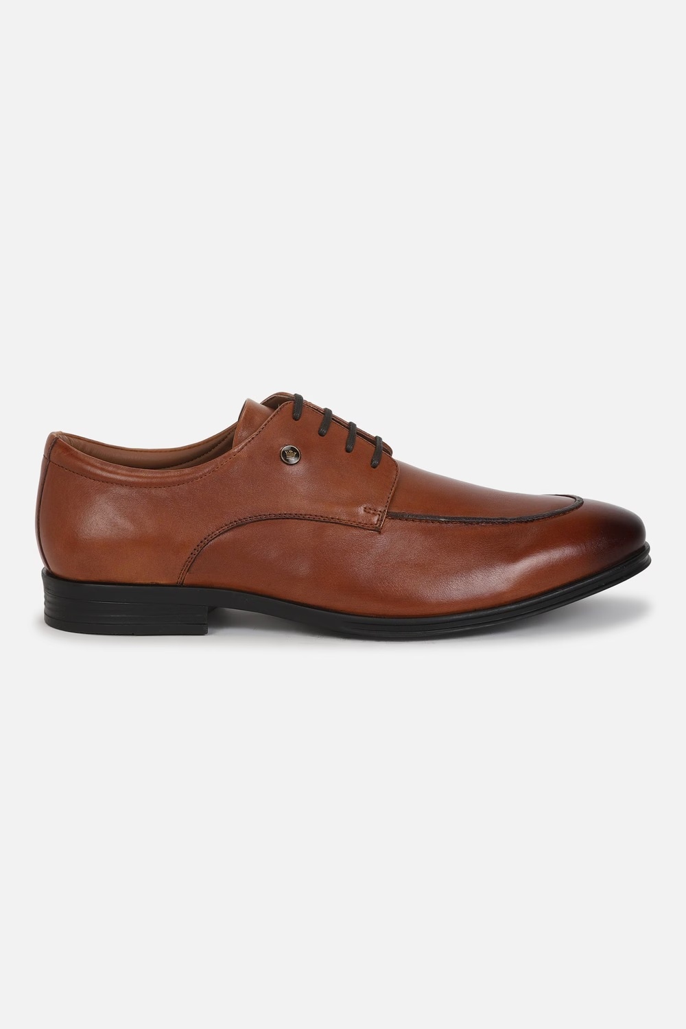 Men Classic Plain Toe Derby Leather Tan Lace Up Shoes-Tan