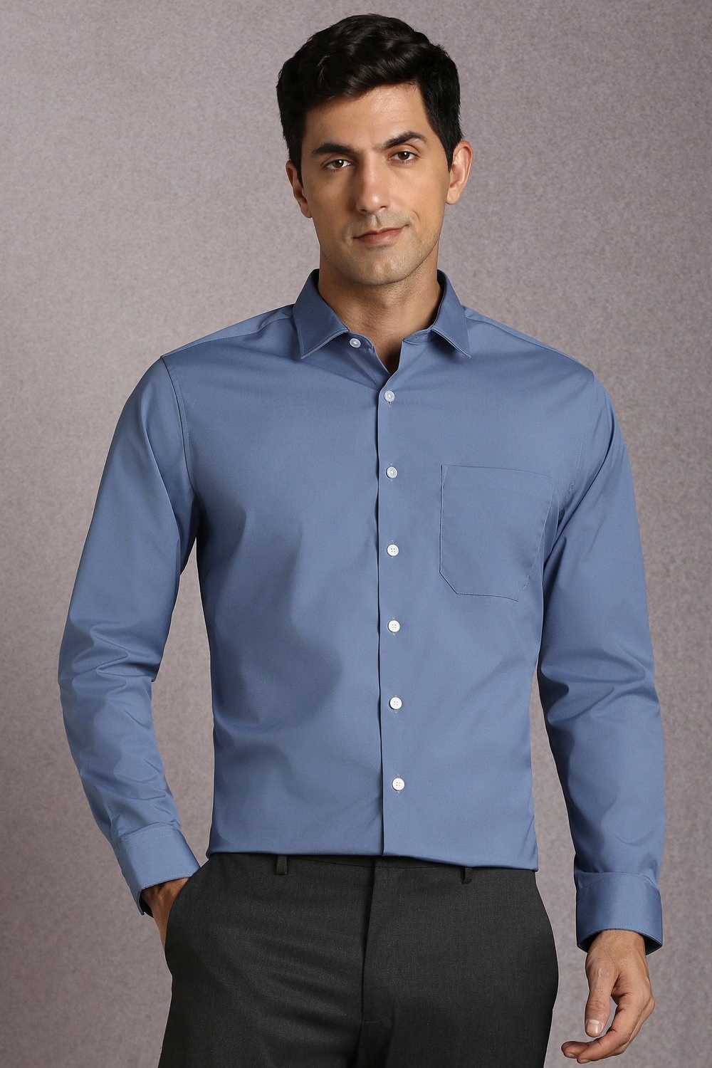 Men Blue Solid Full Sleeves Formal Shirt-Blue