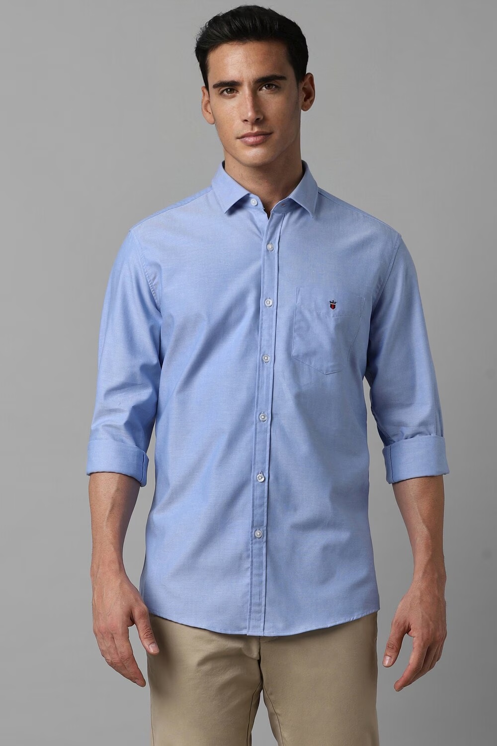 Men Blue Slim Fit Solid Full Sleeves Casual Shirt-Blue