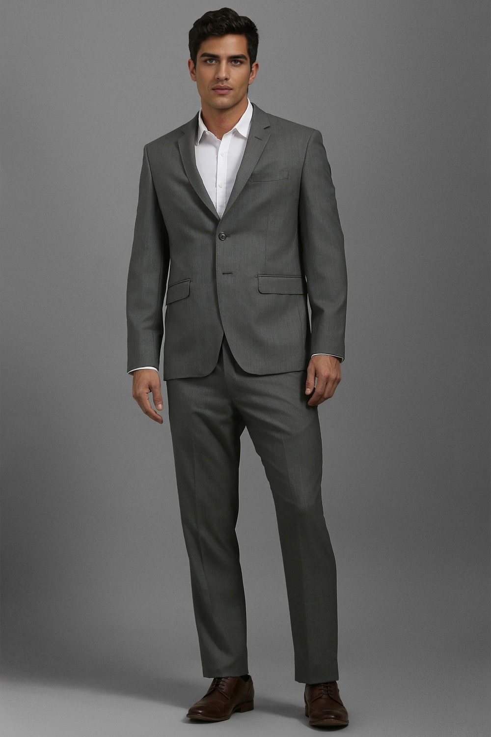 Men Grey Slim Fit Textured Formal Two Piece Suit-Grey
