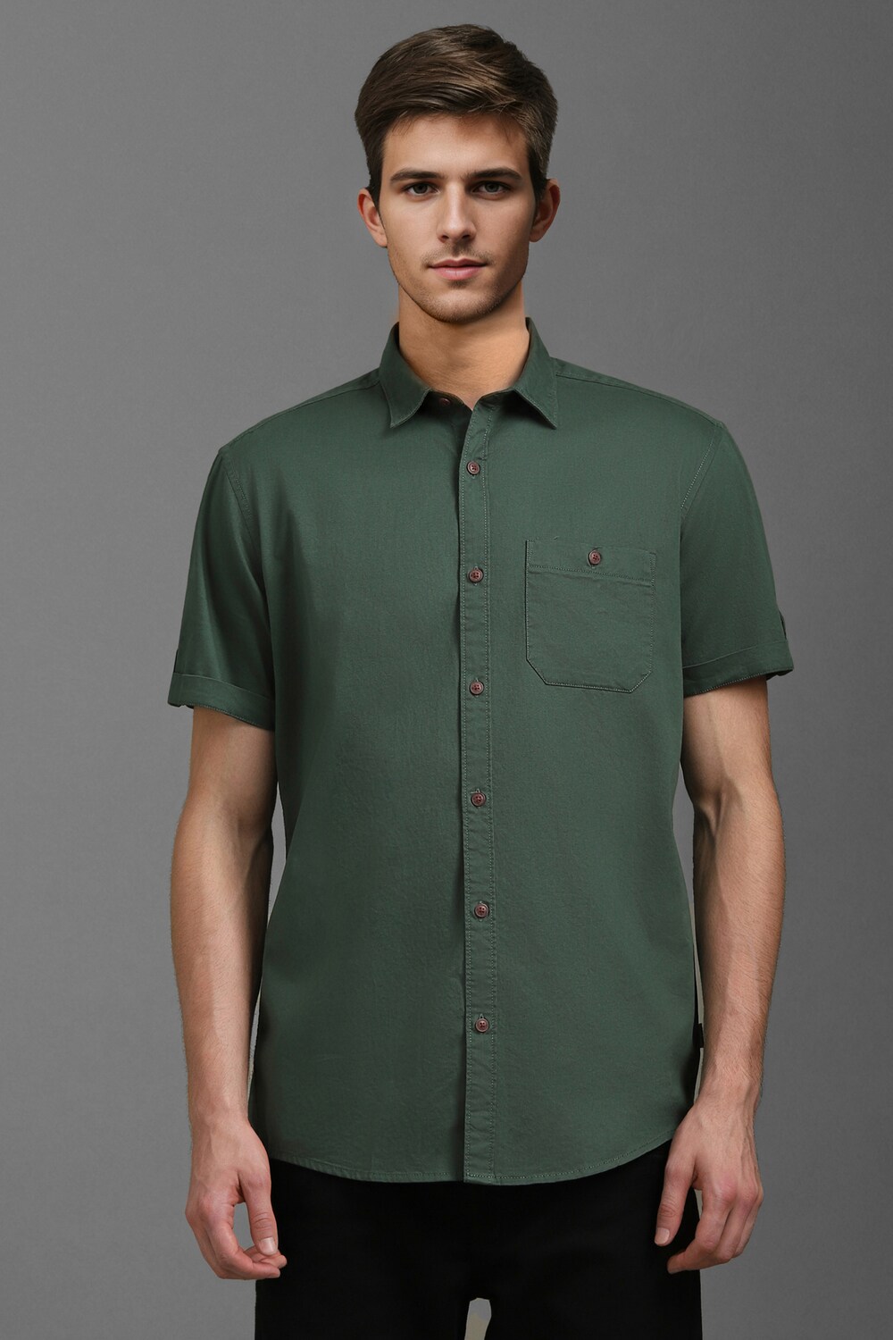 Men Green Slim Fit Solid Half Sleeves Casual Shirt-Green 1 75022-men-green-slim-fit-solid-half-sleeves-casual-shirt-green-1.jpg
