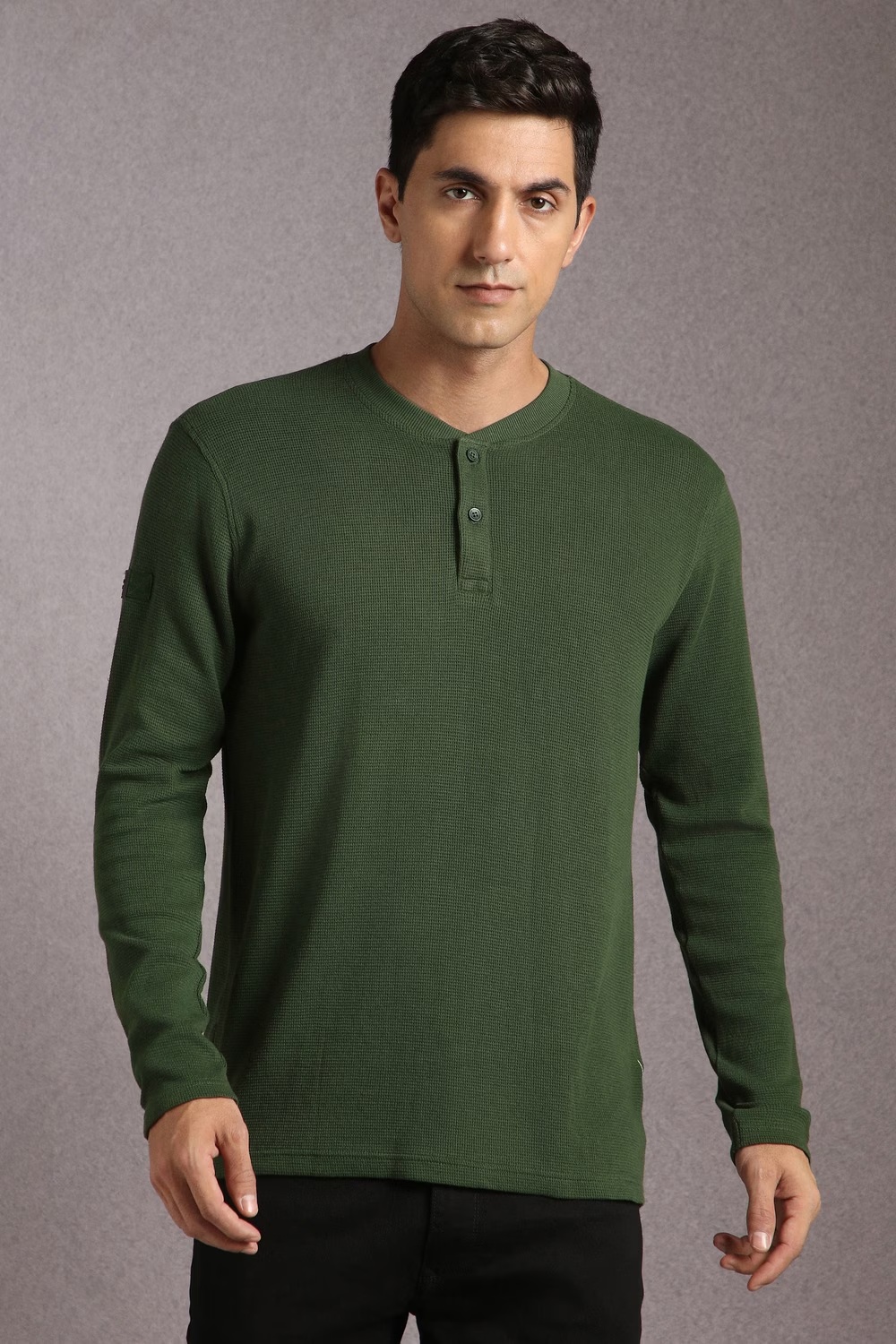 Men Green Textured Henley Neck T-shirt-Green 1 75048-men-green-textured-henley-neck-t-shirt-green-1.jpg