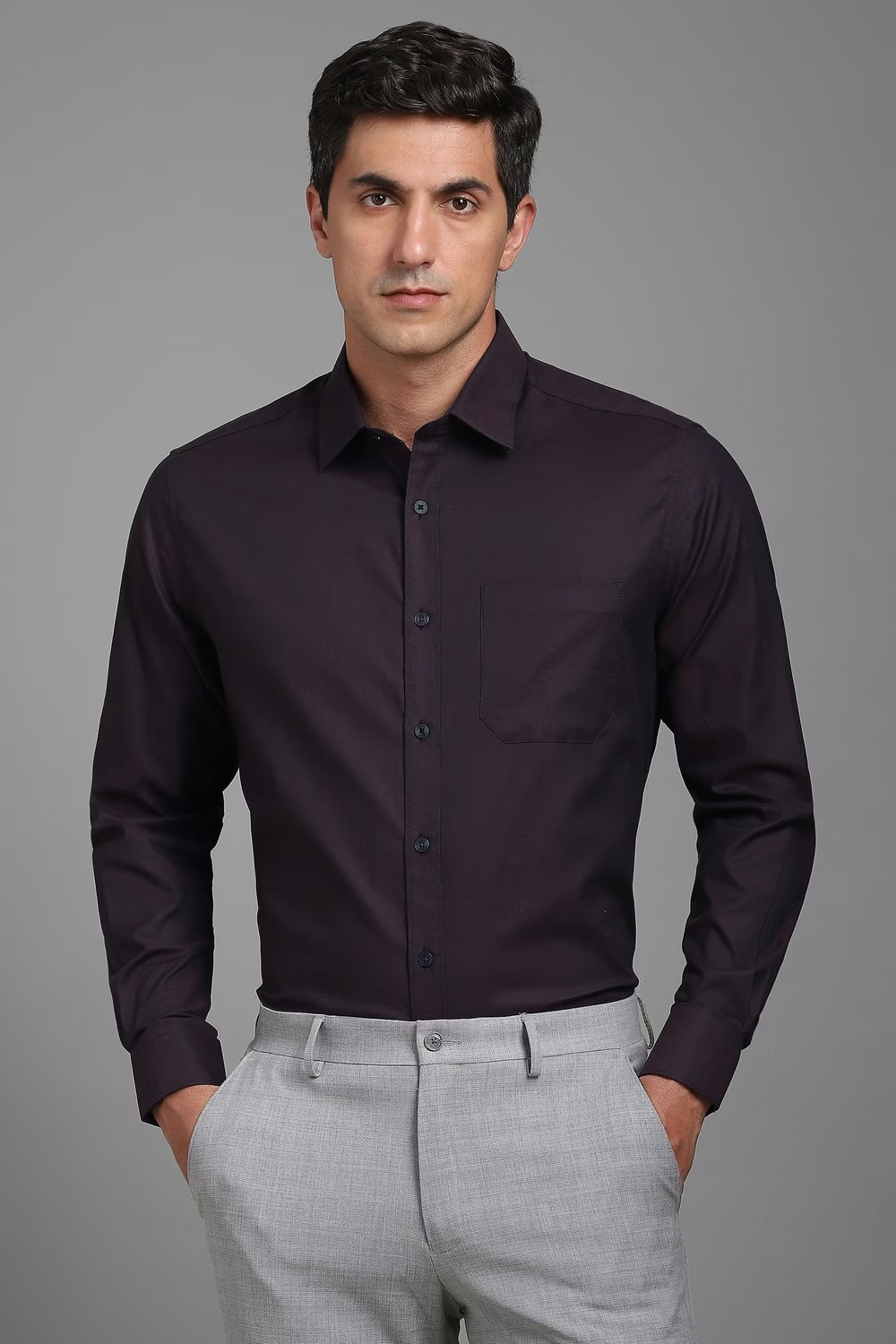 Men Purple Solid Full Sleeves Formal Shirt-Purple