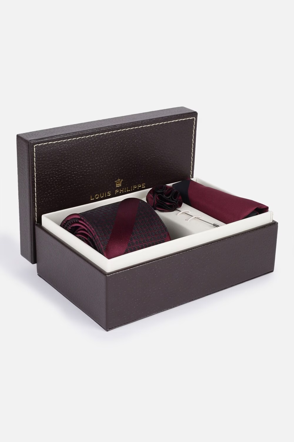 Men Maroon Embroidered Tie Pocket Square And Cufflink-Maroon