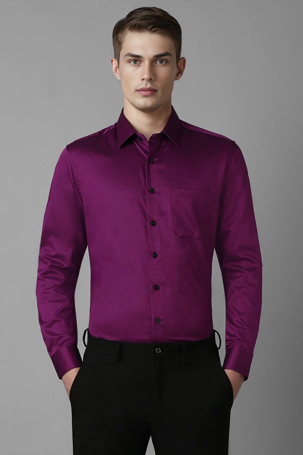 Men Purple Slim Fit Solid Full Sleeves Formal Shirt-Purple