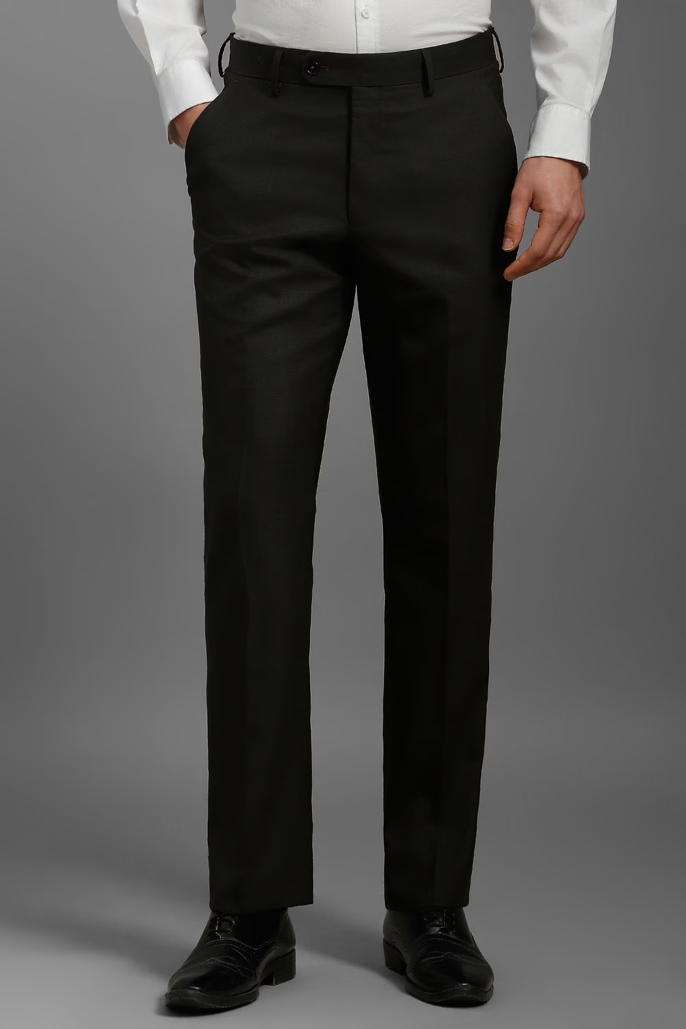 Men Black Slim Fit Print Flat Front Formal Trousers-Black