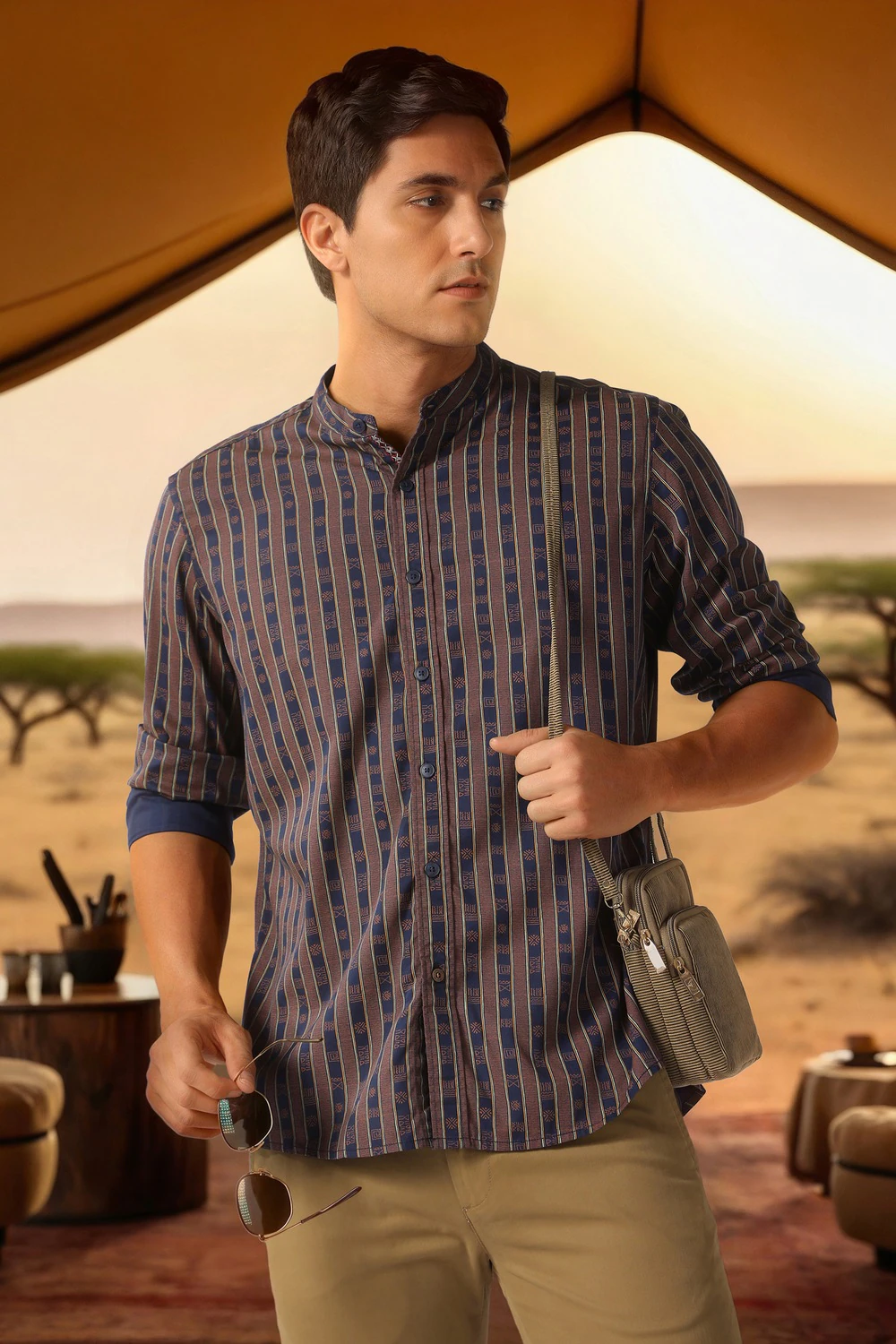 Men Brown Stripe Full Sleeves Casual Shirt-Brown