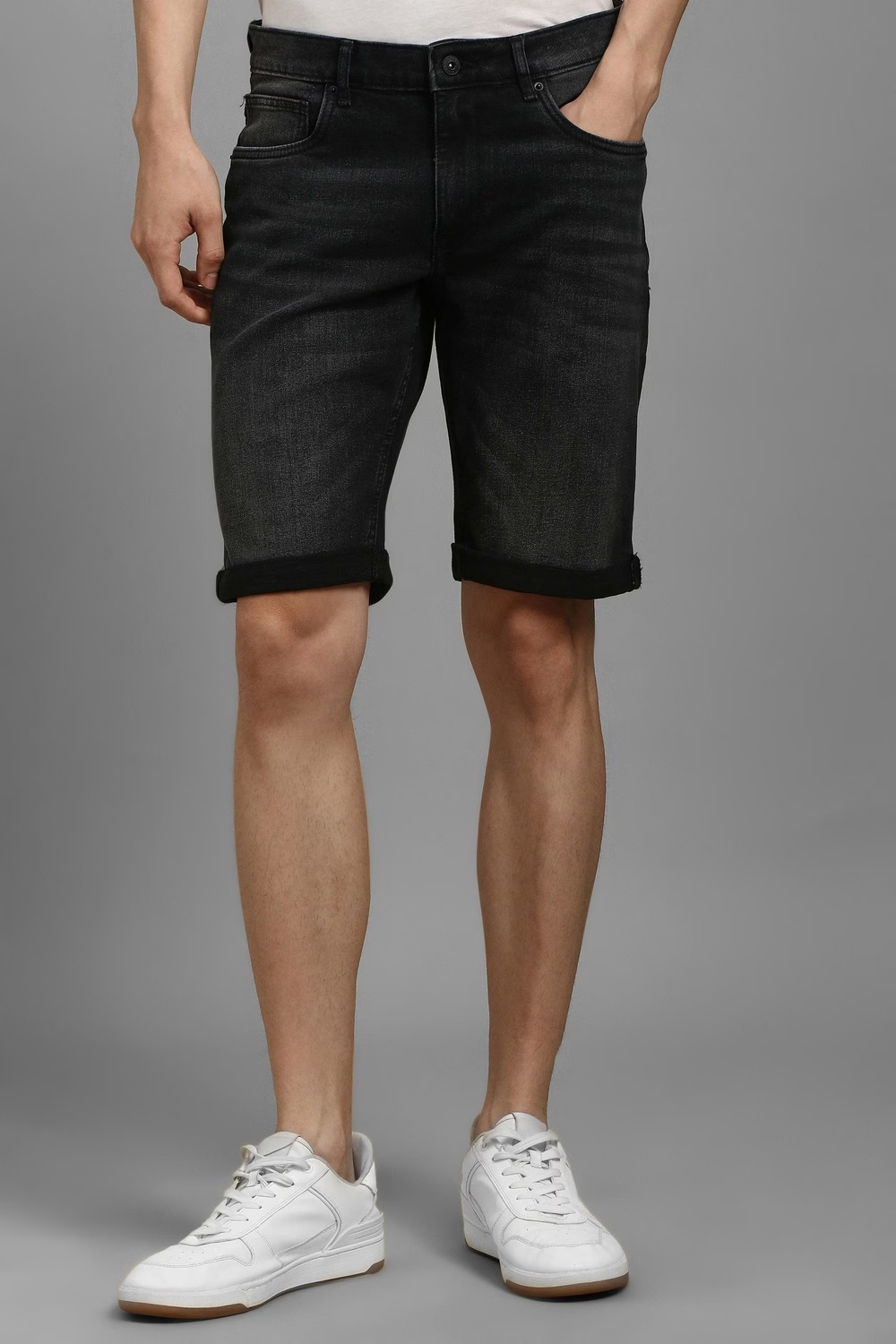 Men Black Solid Shorts-Black