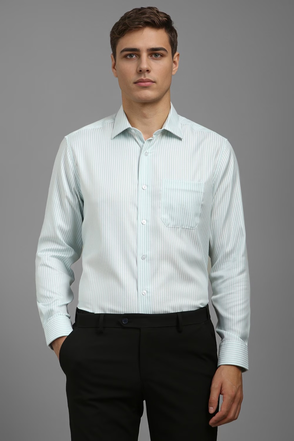 Men Light Blue Classic Fit Stripe Full Sleeves Formal Shirt-Light Blue