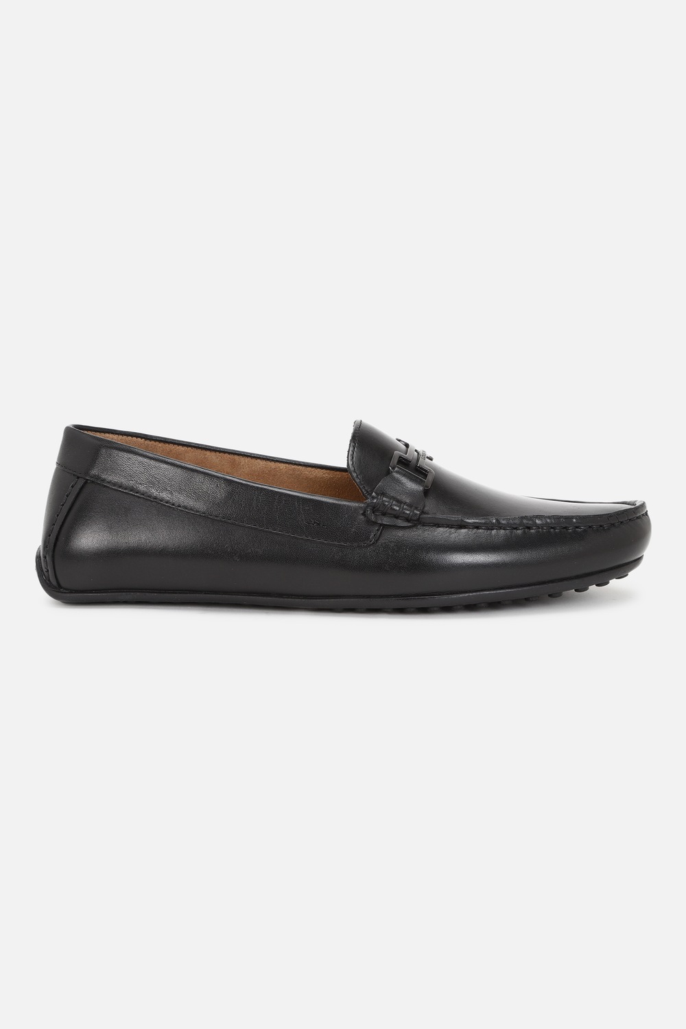 Men Metal Saddle Leather Black Moccassin Slip On Shoes-Black 1 75242-men-metal-saddle-leather-black-moccassin-slip-on-shoes-black-1.jpg