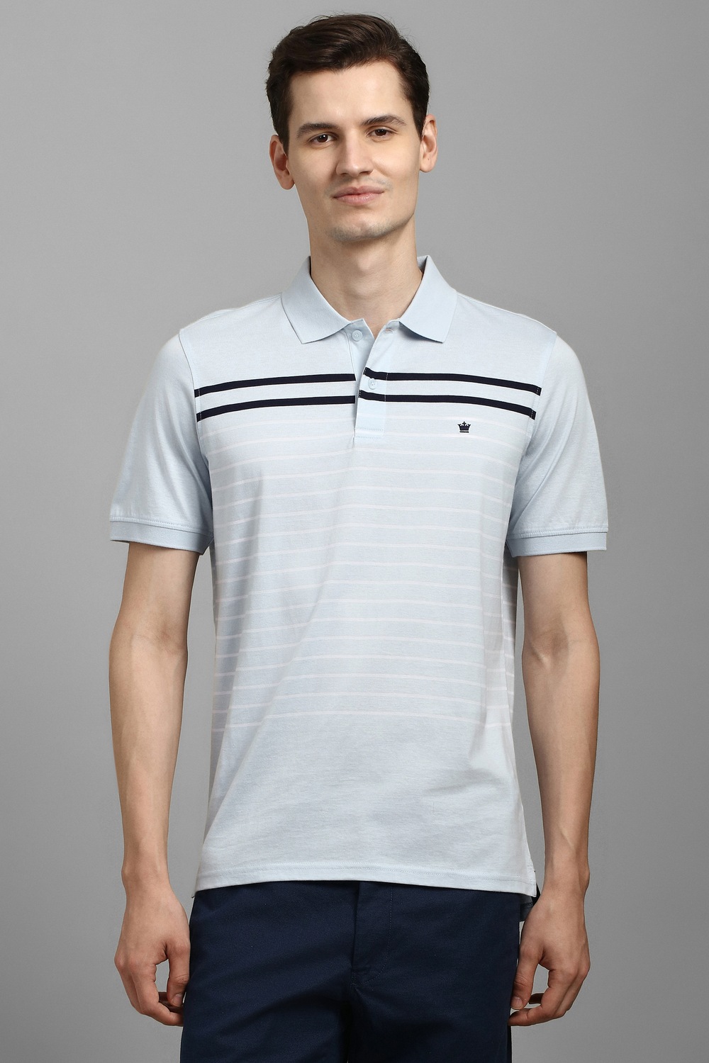 Men Light Blue Stripe Polo Neck T-shirt-Light Blue
