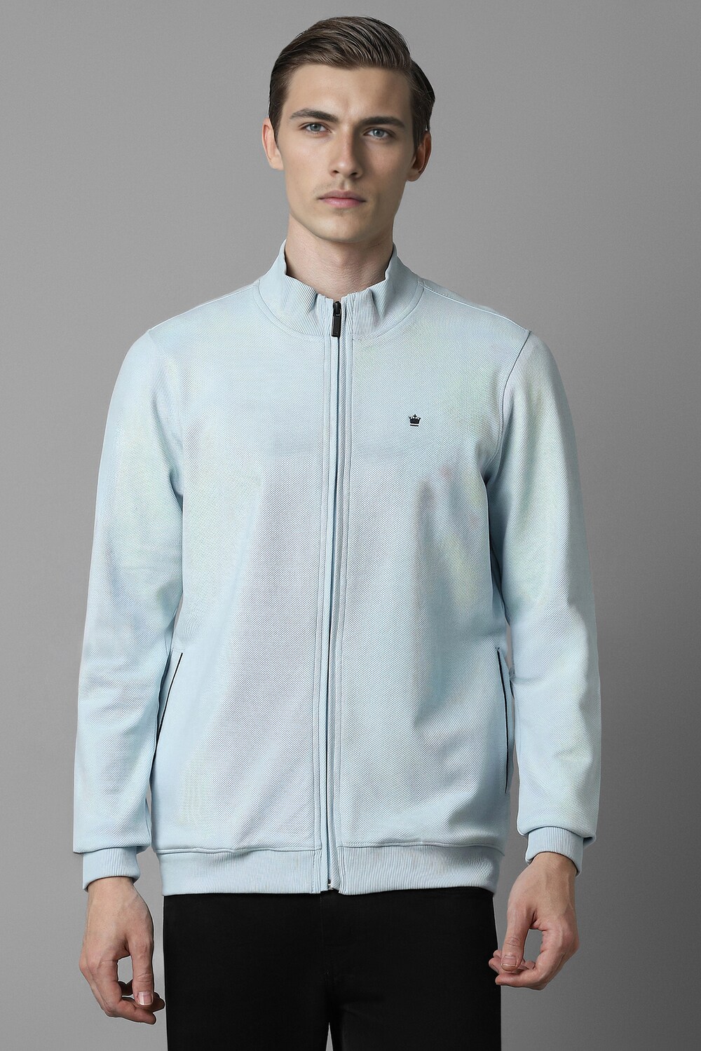 Men Casual Light Blue Textured Sweatshirt-Light Blue