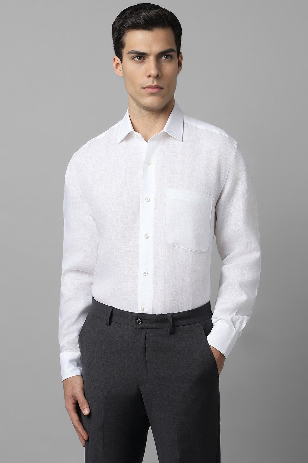 Men White Classic Fit Textured Full Sleeves Formal Shirt-White