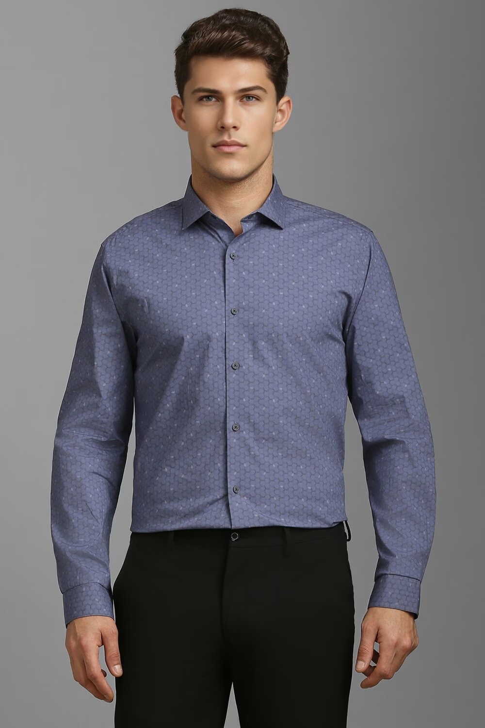 Men Navy Super Slim Fit Print Full Sleeves Casual Shirt-Navy