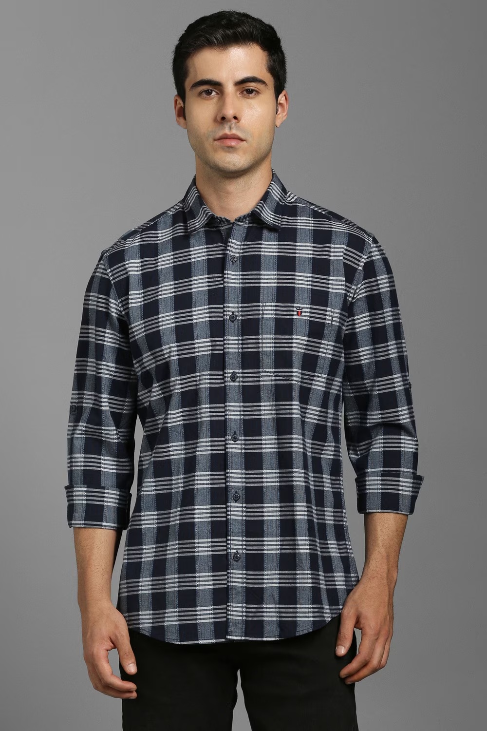 Men Navy Check Full Sleeves Casual Shirt-Navy