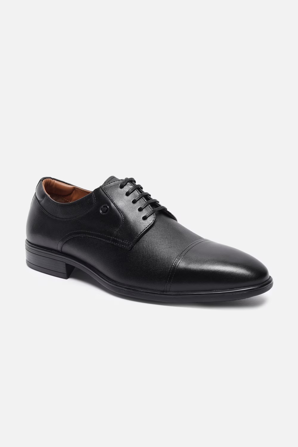 Men Cap toe Derby Leather Black Lace Up Shoes-Black