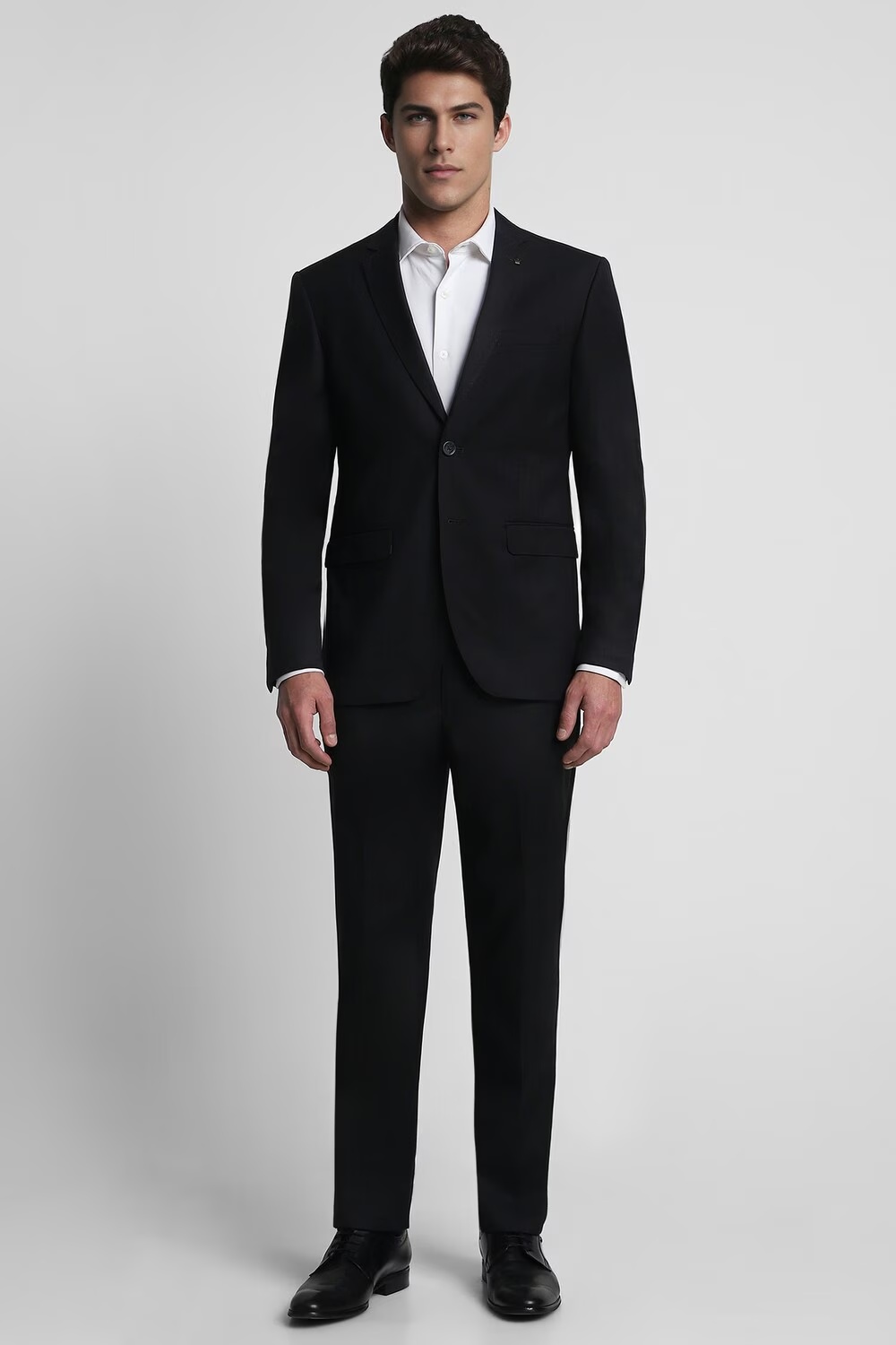 Men Black Slim Fit Solid Formal Two Piece Suit-Black