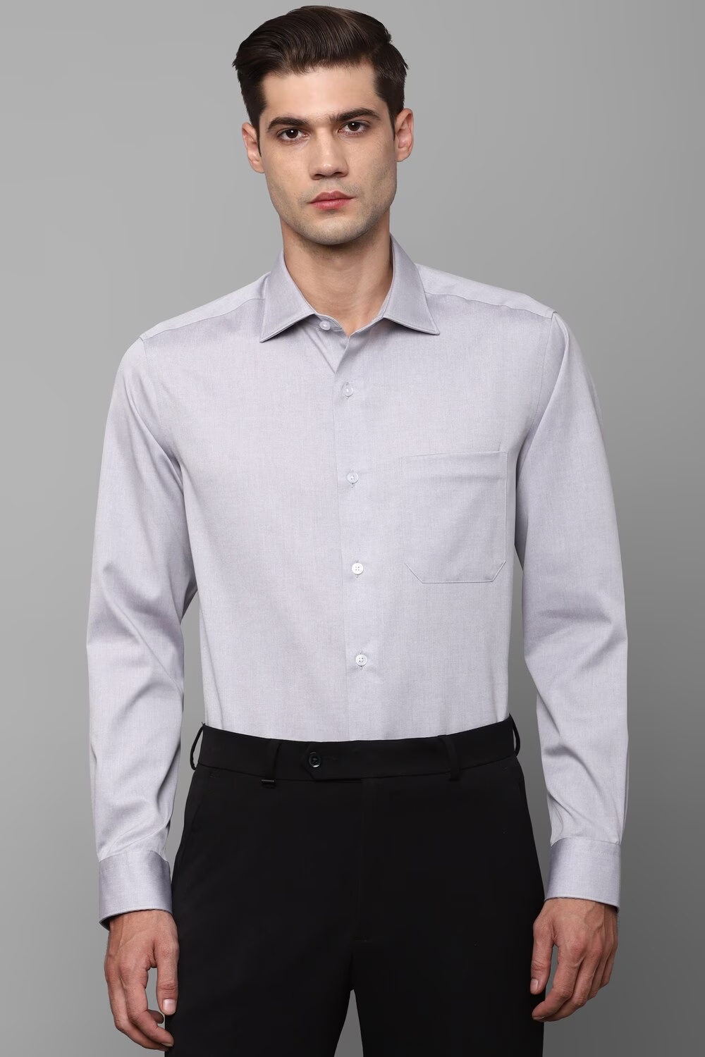 Men Grey Classic Fit Textured Full Sleeves Formal Shirt-Grey