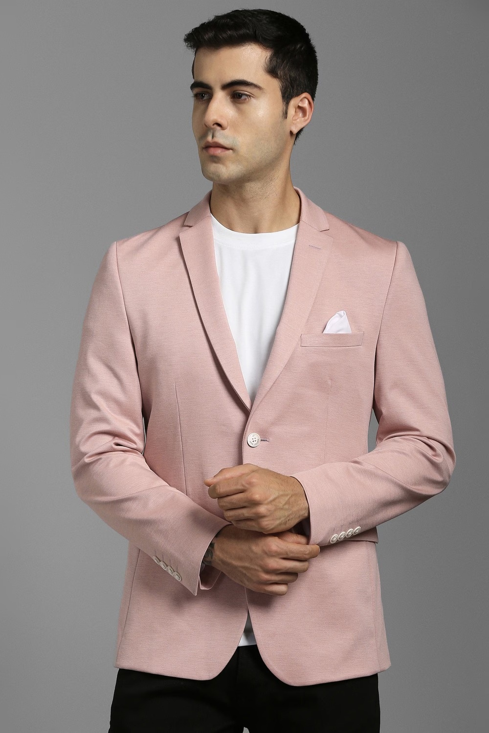 Men Pink Solid Casual Blazer-Pink
