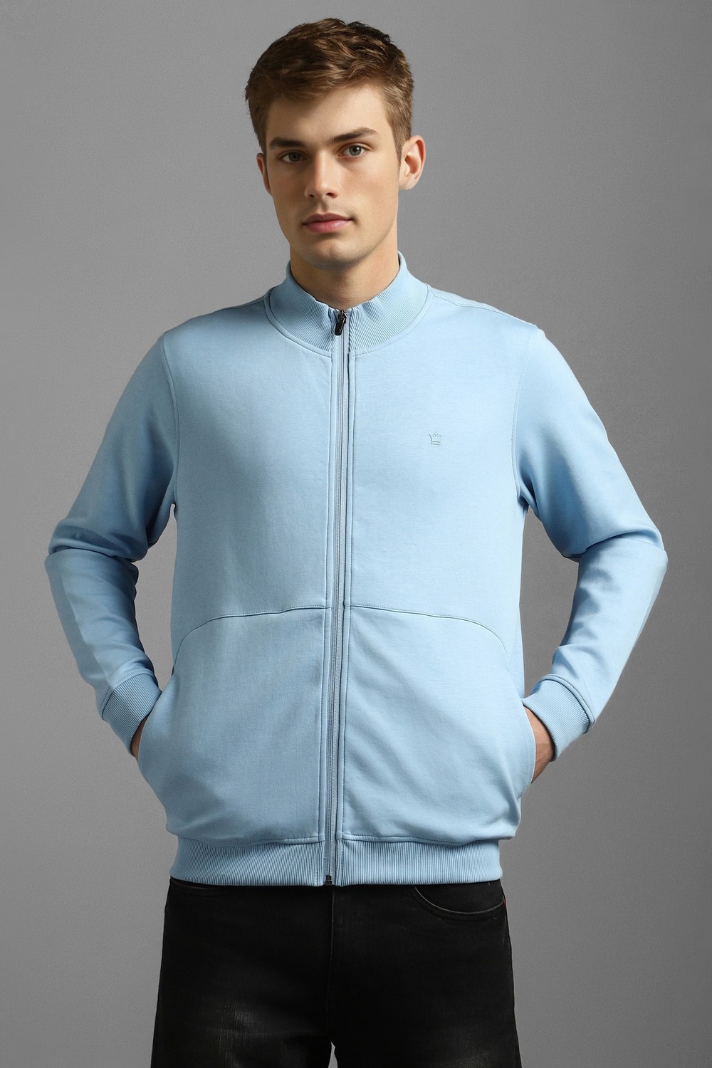 Men Casual Light Blue Solid Sweatshirt-Light Blue