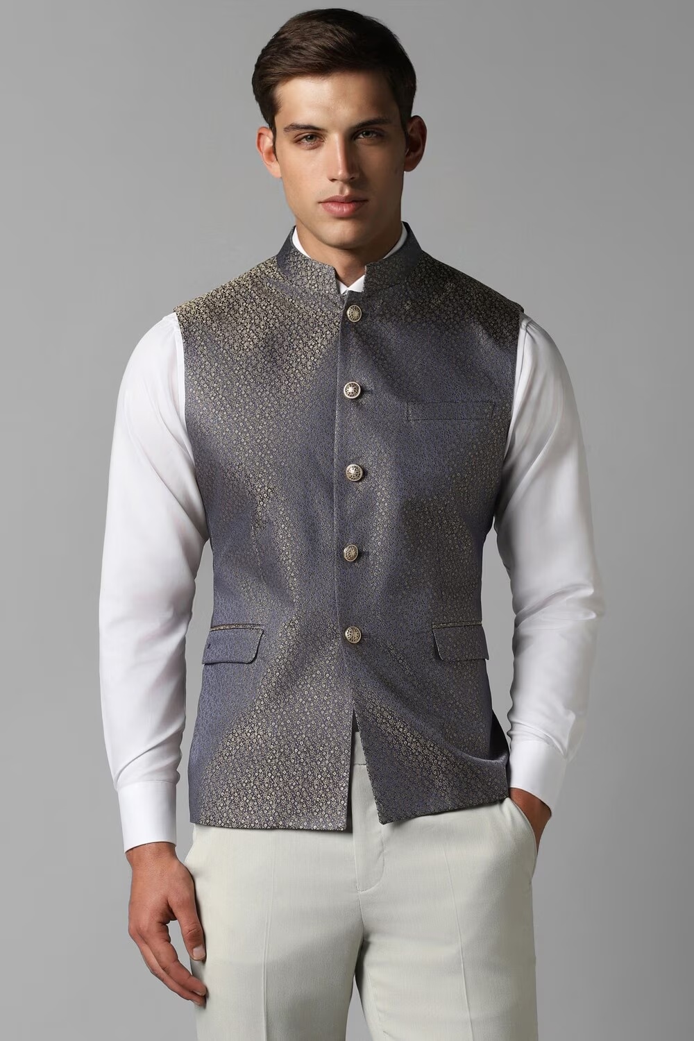 Men Grey Print Slim Fit Formal Nehru Jacket-Grey 1 76250-men-grey-print-slim-fit-formal-nehru-jacket-grey-1.jpg
