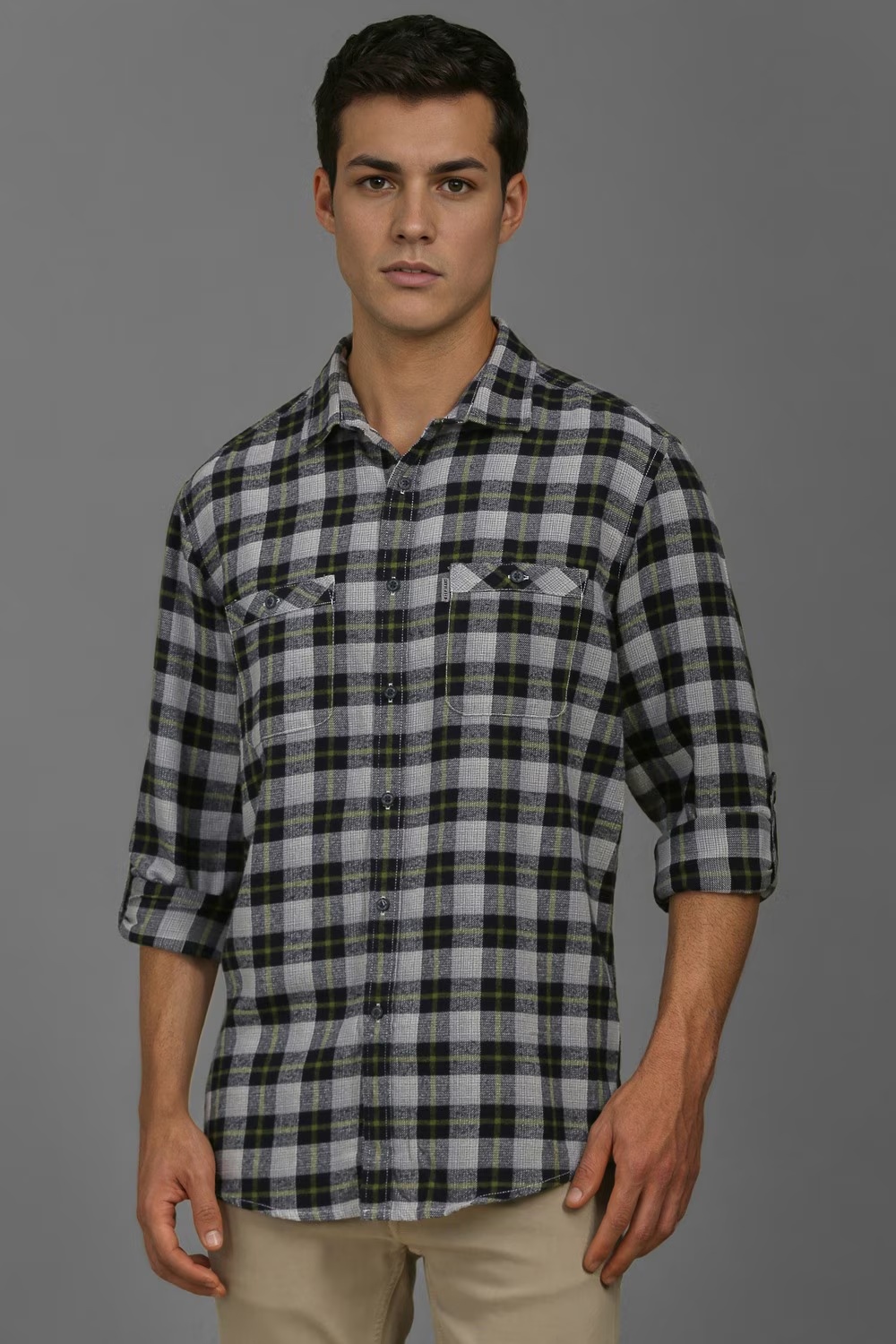 Men Grey Check Full Sleeves Casual Shirt-Grey