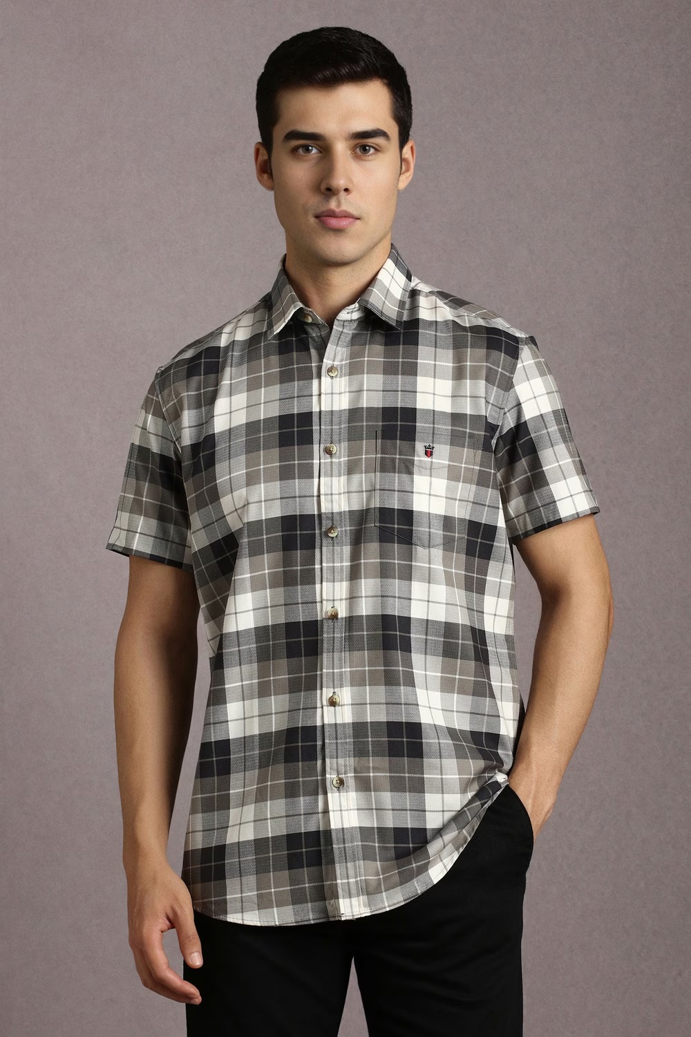 Men Grey Check Half Sleeves Casual Shirt-Grey