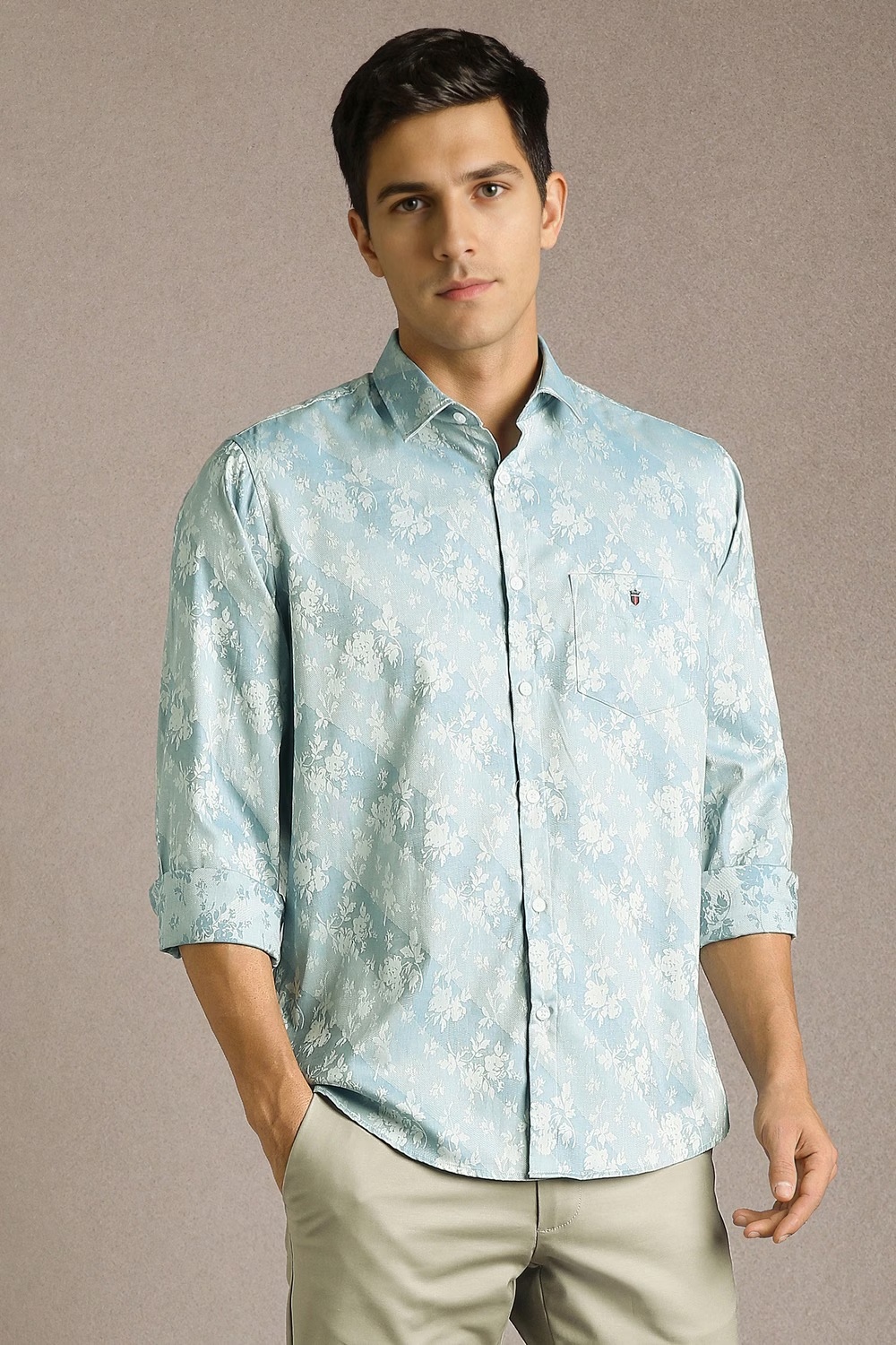 Men Light Blue Print Full Sleeves Casual Shirt-Light Blue
