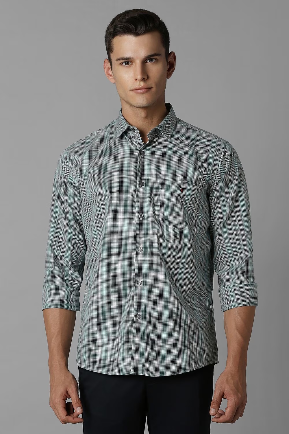 Men Green Check Full Sleeves Casual Shirt-Green