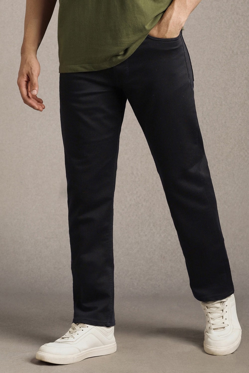 Men Black Dark Slim Fit Jeans-Black
