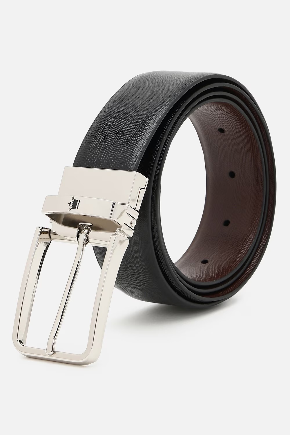 Men Black Textured Genuine Leather Formal Belt-Black