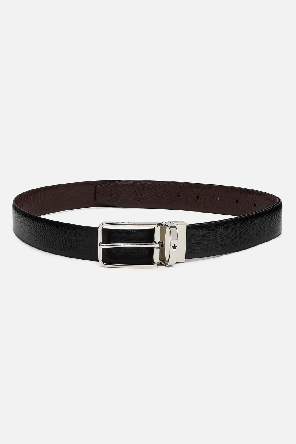Men Black Textured Genuine Leather Formal Belt-Black