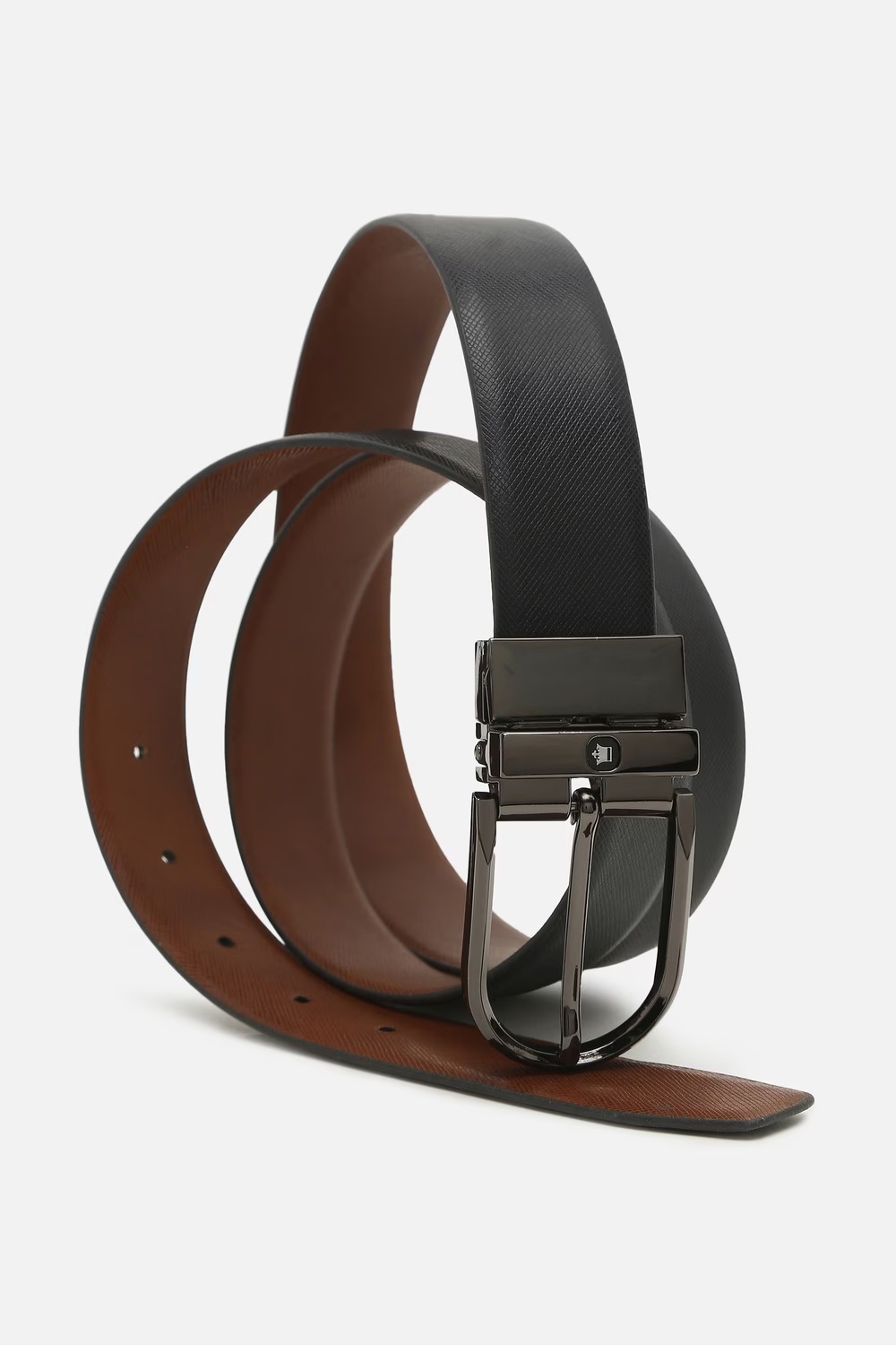 Men Black Textured Genuine Leather Formal Belt-Black