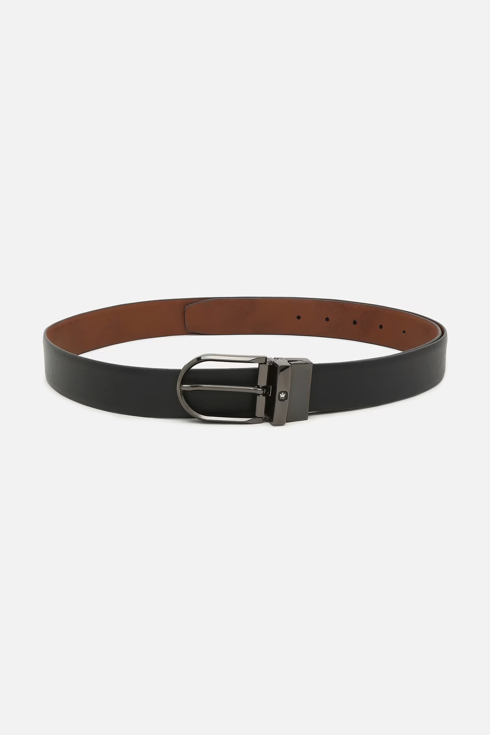 Men Black Textured Genuine Leather Formal Belt-Black