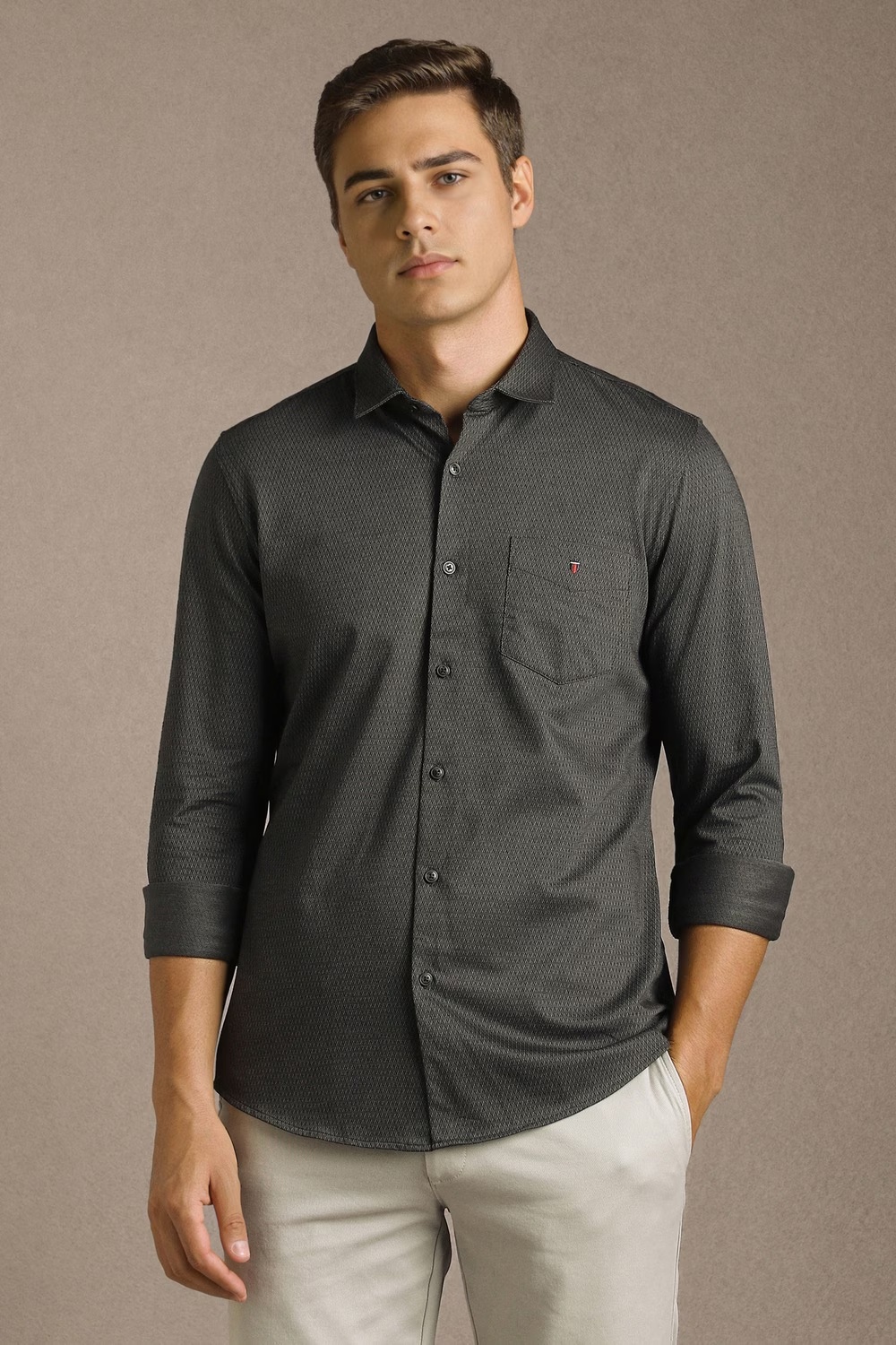 Men Grey Textured Full Sleeves Casual Shirt-Grey