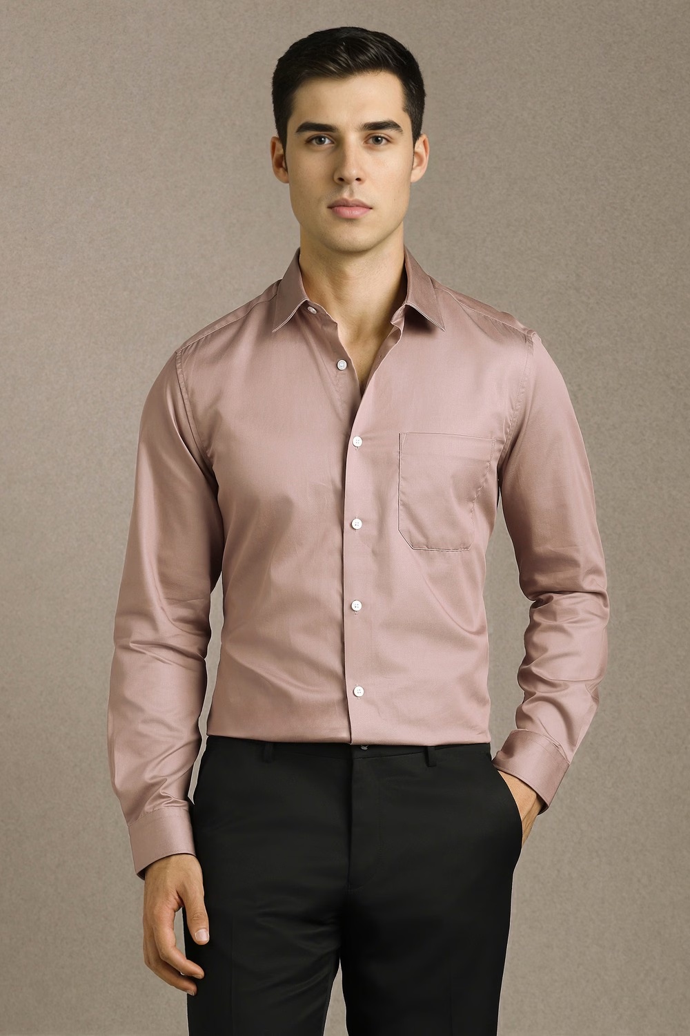 Men Brown Solid Full Sleeves Formal Shirt-Brown