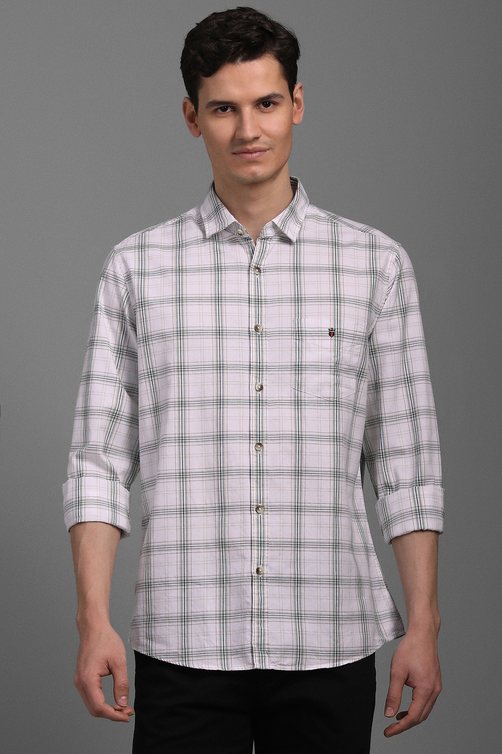 Men White Check Full Sleeves Casual Shirt-White