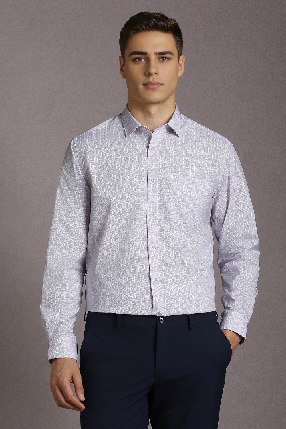 Men Lilac Print Full Sleeves Formal Shirt-Lilac