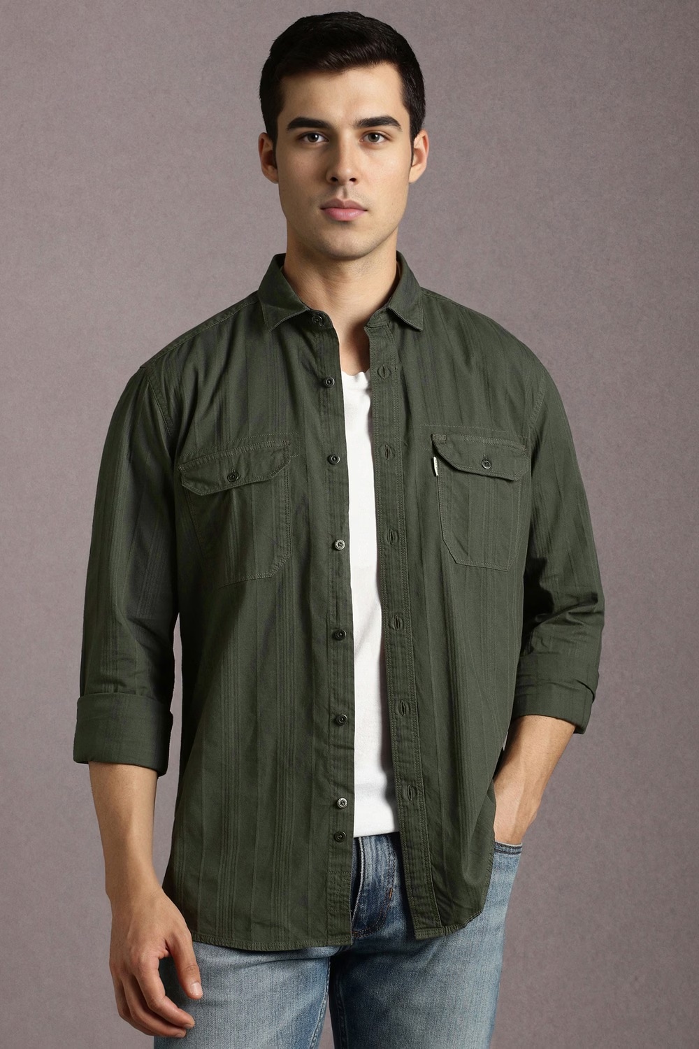 Men Olive Textured Full Sleeves Casual Shirt-Olive 1 76847-men-olive-textured-full-sleeves-casual-shirt-olive-1.jpg
