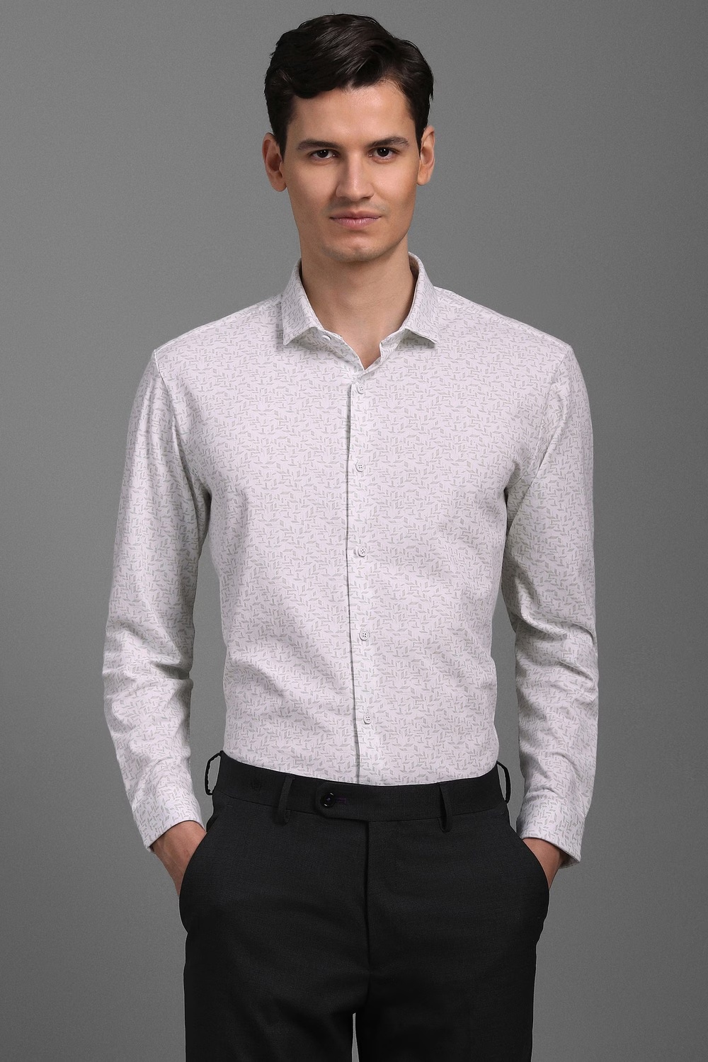 Men White Print Full Sleeves Casual Shirt-White