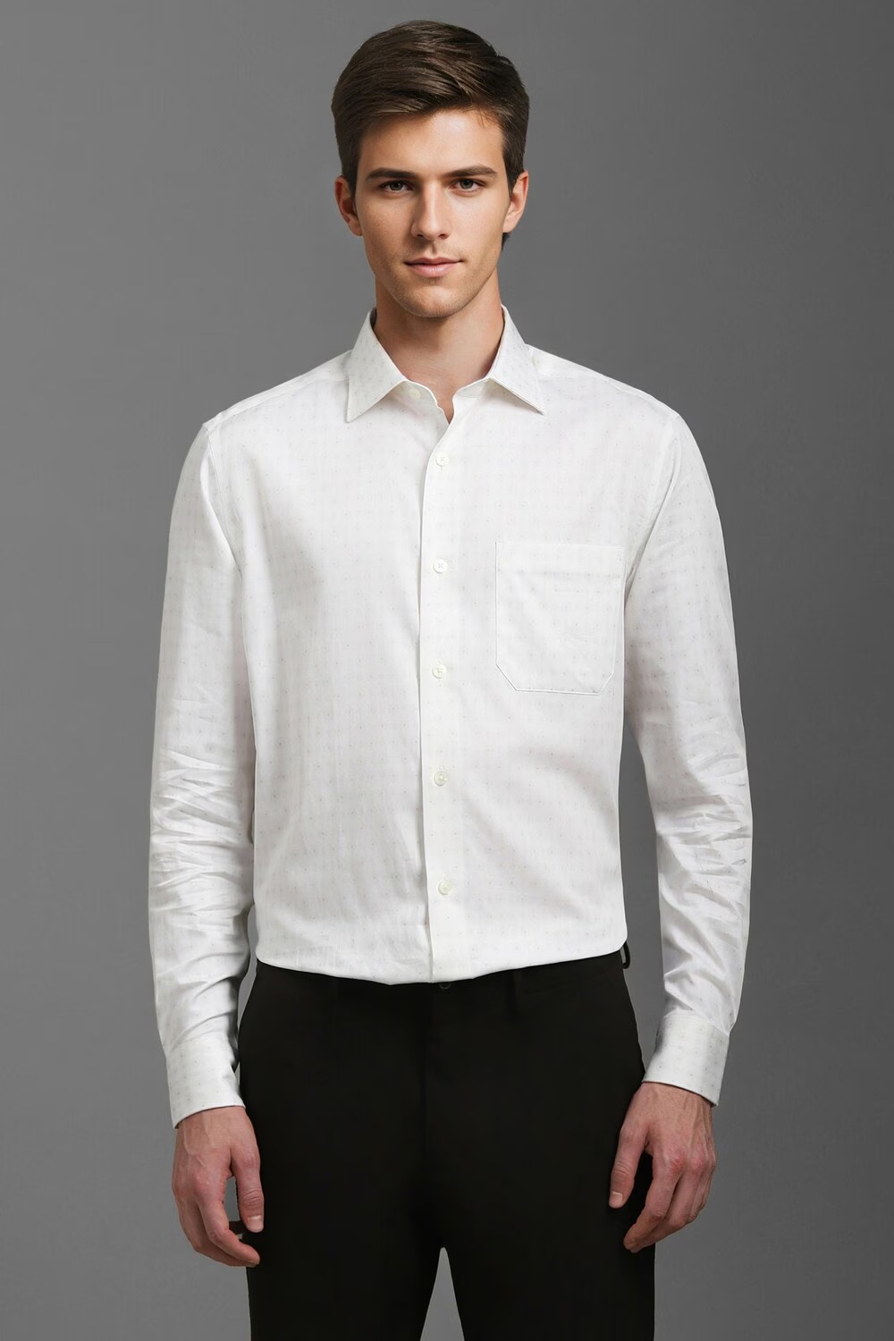 Men White Classic Fit Print Full Sleeves Formal Shirt-White
