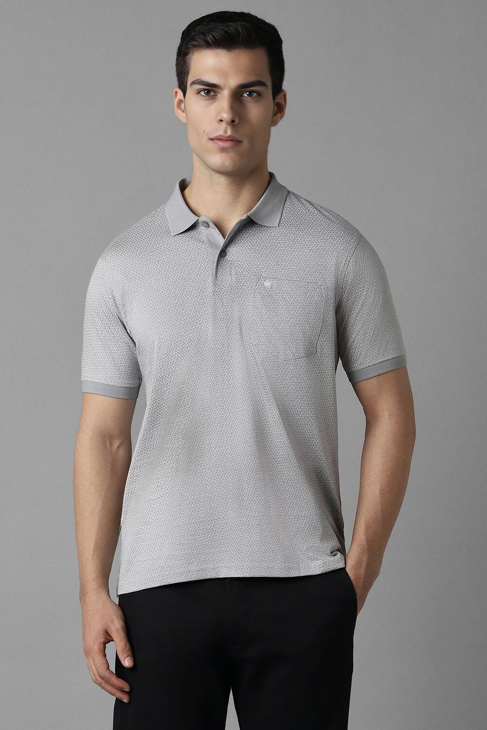 Men Grey Print Polo Neck T-shirt-Grey