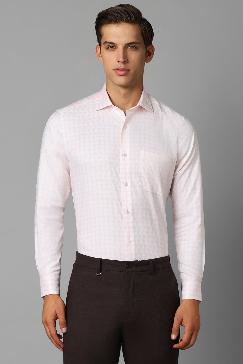 Men White Classic Fit Check Full Sleeves Formal Shirt-White