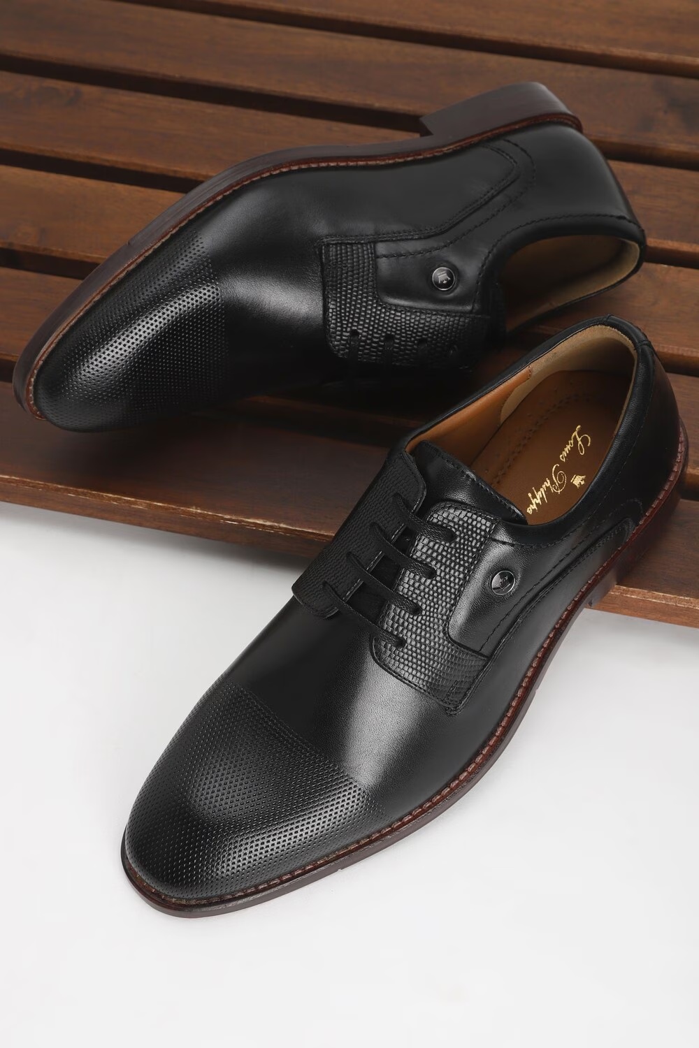 Men Black Leather Lace Up Shoes-Black